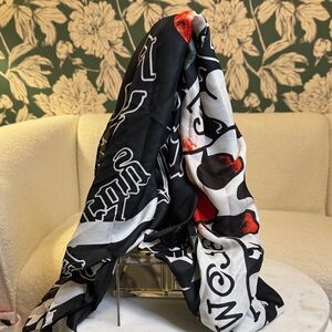 Ed Hardy Black and White Scarf with Red Accents NWT